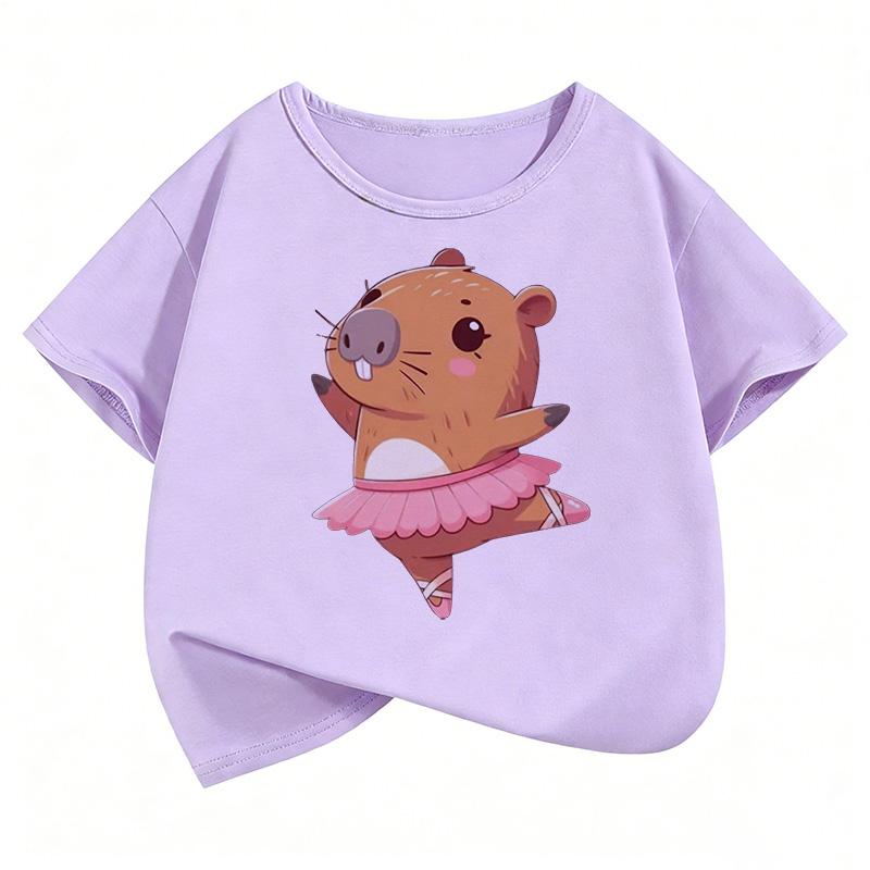 Kawaii Dacing Capybara Design T Shirts Manga Kids Childrens Tshirt Short Sleeve Boys Girls Summer Spring Casual Top Tee Shirt