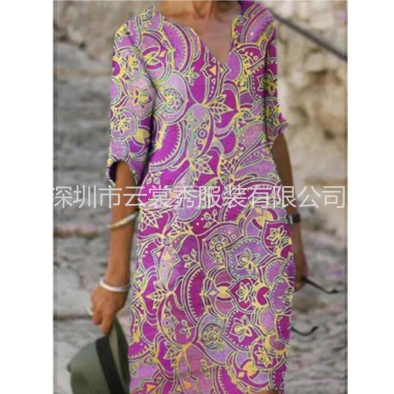 QICED Fashion Summer Spring  1/2 Sleeves V-Neck Casual Dresses