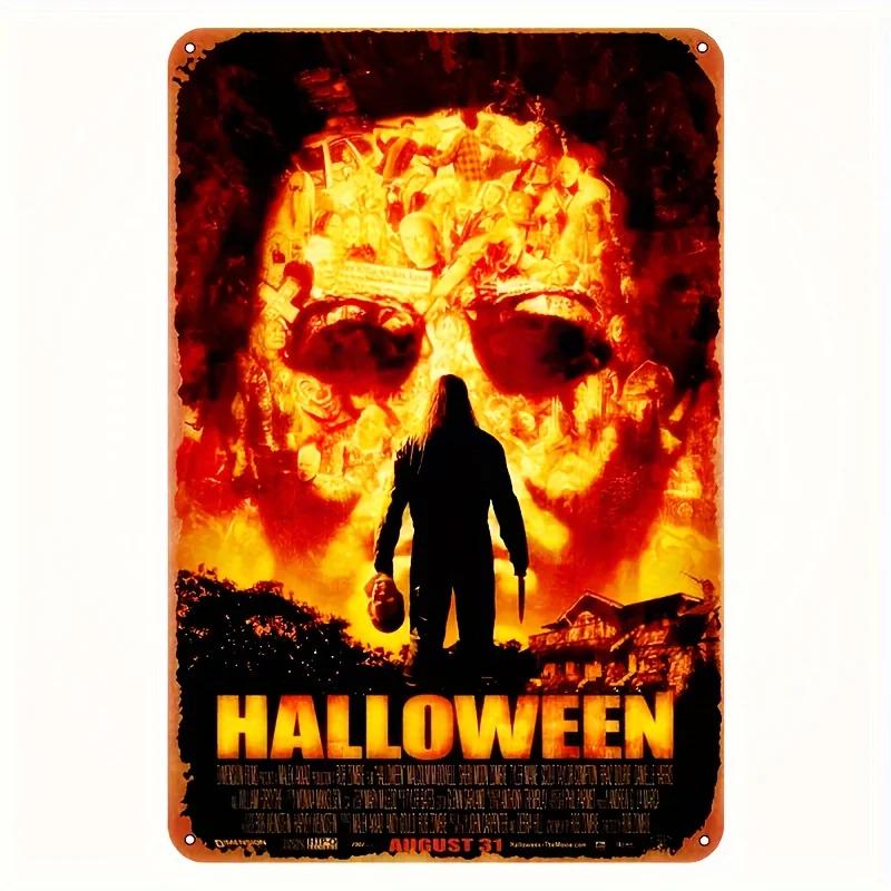 Retro Halloween Metal Sign Horror Movie Theme Shabby Iron Painting Tin Signs Wall Art Man Cave Film Theater Club Home Decoration