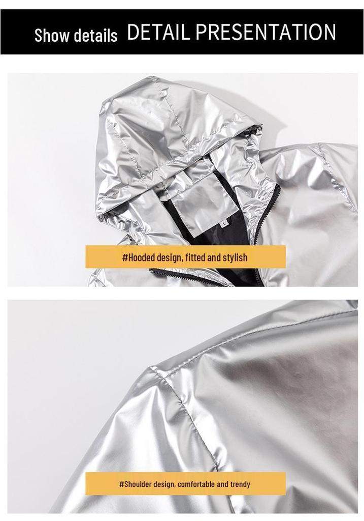 Men's Plus Size Shiny Silver Hooded Jacket - Handsome Spring/Autumn Fashion Coat