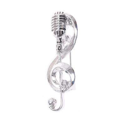 Broche de micrófono de plata Vintage para hombre y mujer, Pin de nota Musical, regalo