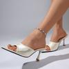 Women's Pointed Toe Black High Heel Sandals Summer  Elegant Silk Thin Heels Sandals Woman Plus Sice 43 Ladies Party Shoes