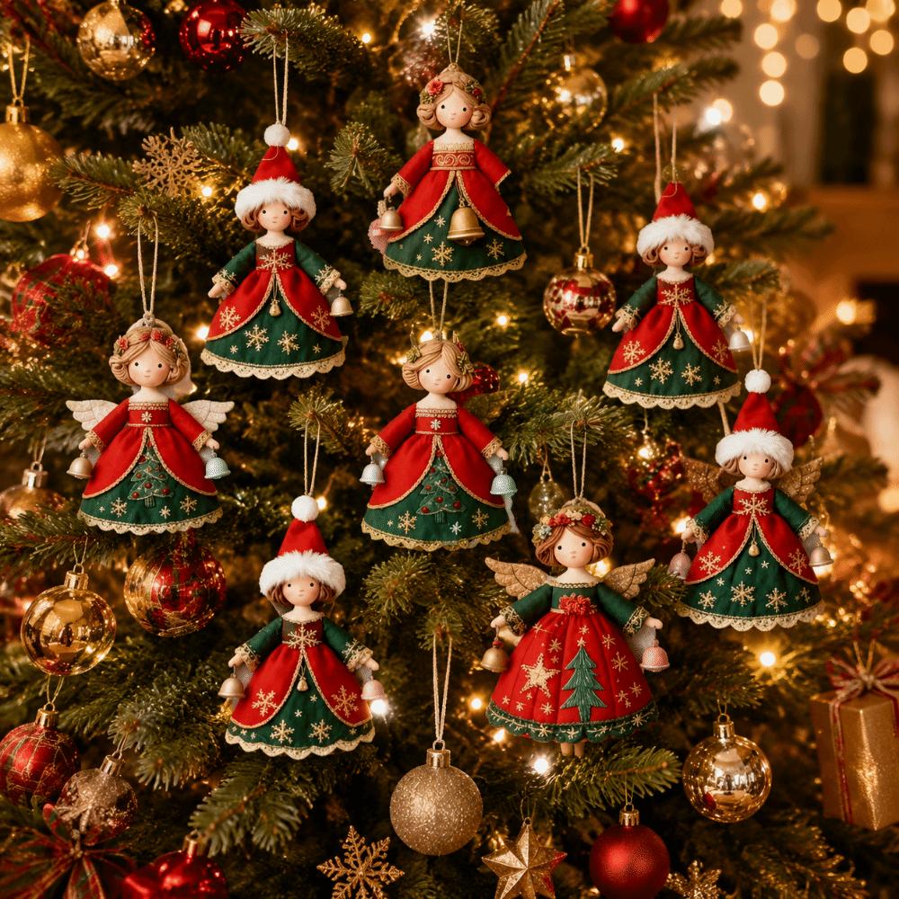 12pcs Wooden Christmas Tree Decor 2D Flat Girl-Shaped Pendant Christmas Gift Giving
