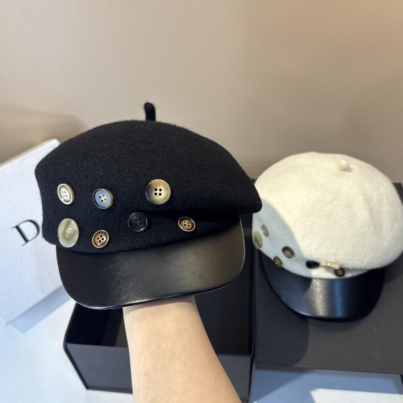 High Quality Wool Blend Octagonal Hat Versatile Face-Slim Handmade Button Brim Casual Stylish Navy Women