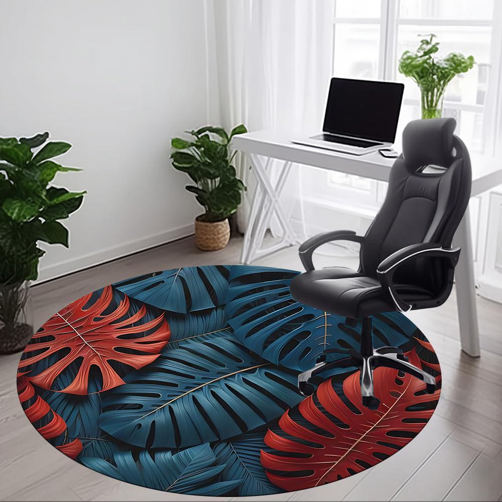 

1pc Tropical Leaves Office Round Area Rug, Indoor Mat Suitable For Office, Under Office Chairs Bedroom Living Room Home Decor, Room Deco 80cm
