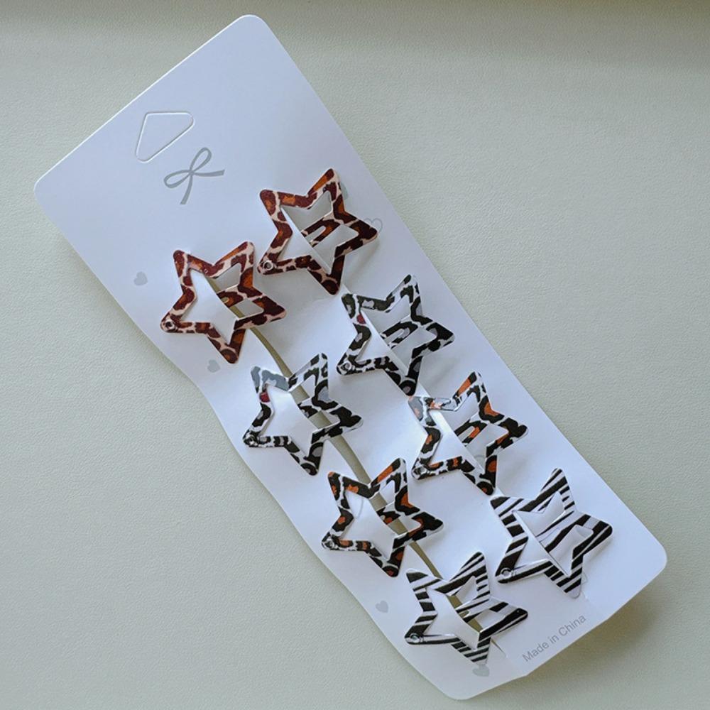 8pcs/set Leopard Print Hair Clips for Women Girls Vintage Geometric Star BB Clips Bangs Hairpins Barrettes Hair Accessories Set