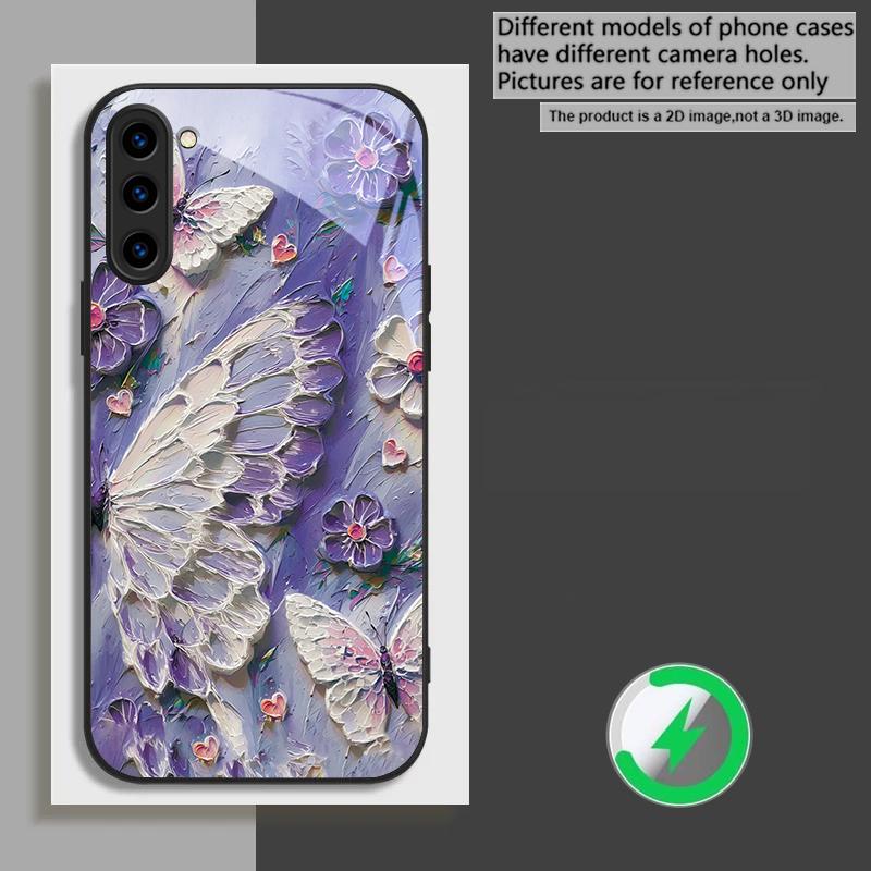 Oil Painting Butterfly Suitable for Samsung Galaxy S26 Ultra S20 FE S21 S22+ 23 Plus S24 Ultra 25 Edge Black Glass Phone Casee