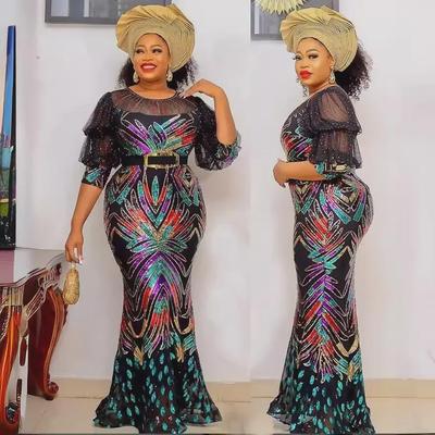 Colorful Sequin Beaded Fishtail Long Skirt African Women's Dress