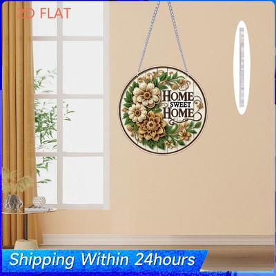 House Floral DIY 2D Flat Acrylic Diamond Painting Hanging Pendant Double-Sided Diamond 24cm for Adults Window Wall Decor