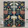 2pcs William Morris Style Curtains No Rod  Navy Blue Bird & Floral Pattern, Sheer Polyester for Living Room, Bedroom, Door