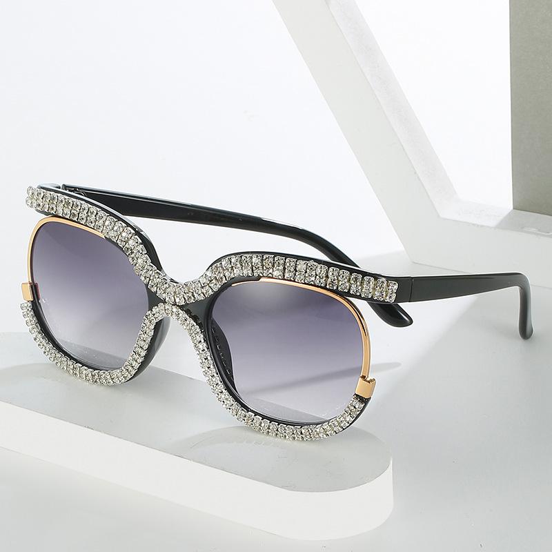 Fashion Women Oversized Diamond Sunglasses Men Trendy Vintage UV400 Sun Glasses Luxury Large Frame Eye Protection Party Eyeglasses