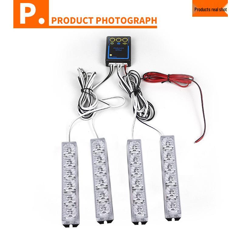 Car Grille LED Warning & Atmosphere Light - Motorcycle-Compatible, One-to-Four Flashing Net Light