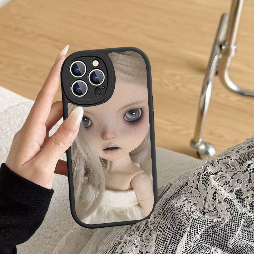 Dark Cute Girl Doll Art Phone Case For IPhone 16 15 14 13 Pro Max 11 12 Plus Leather Silicone Cover