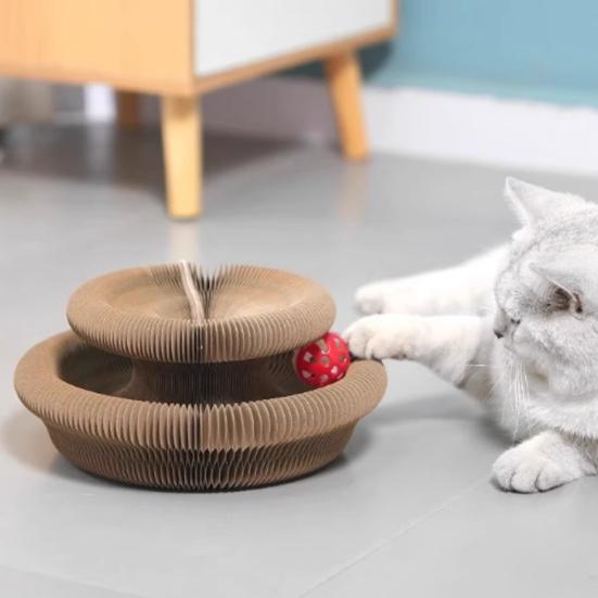 Accordion Cat Scratcher Transformable Cat Toy with Bell Ball Scratching Board Interactive Enrichment Toy for Indoor Cats Kittens