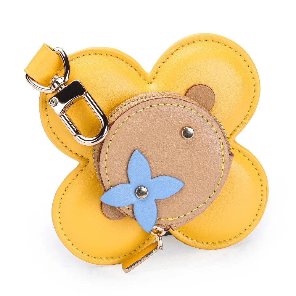 Hanging Ornaments Pendants Fashion Real Leather Women's Bag Charm Sunflower Design Small Bag Buckle Accessory Keychain Jewelry