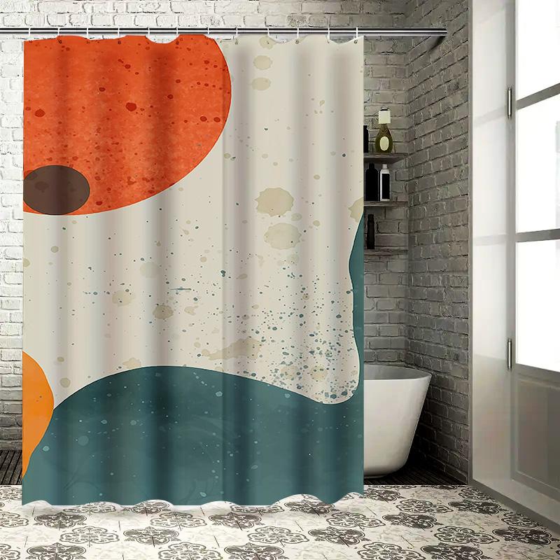 Abstract Orange and Teal Waterproof Shower Curtain Heat Resistant Machine Washable Non-Transparent 180x180cm