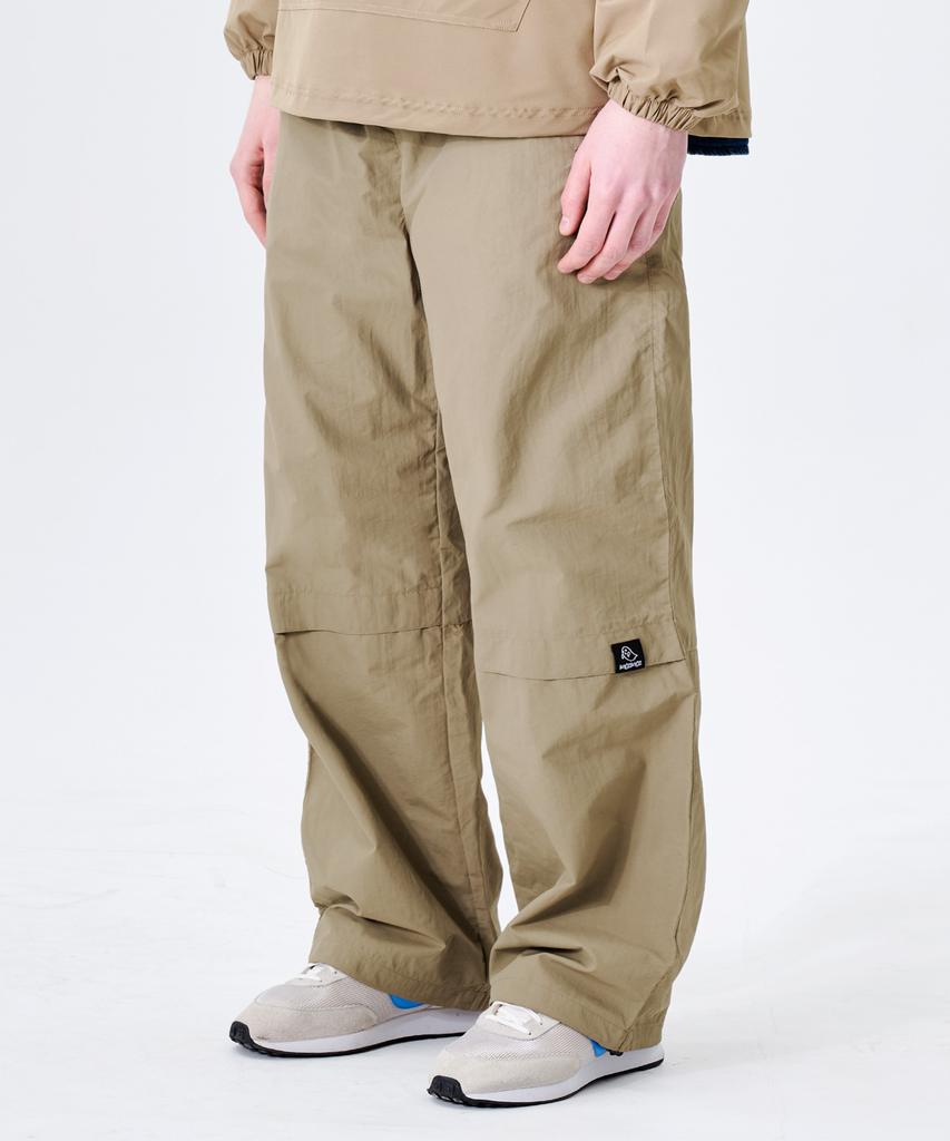 MOZMOZ Square Embroidered String Nylon Track Pants Beige