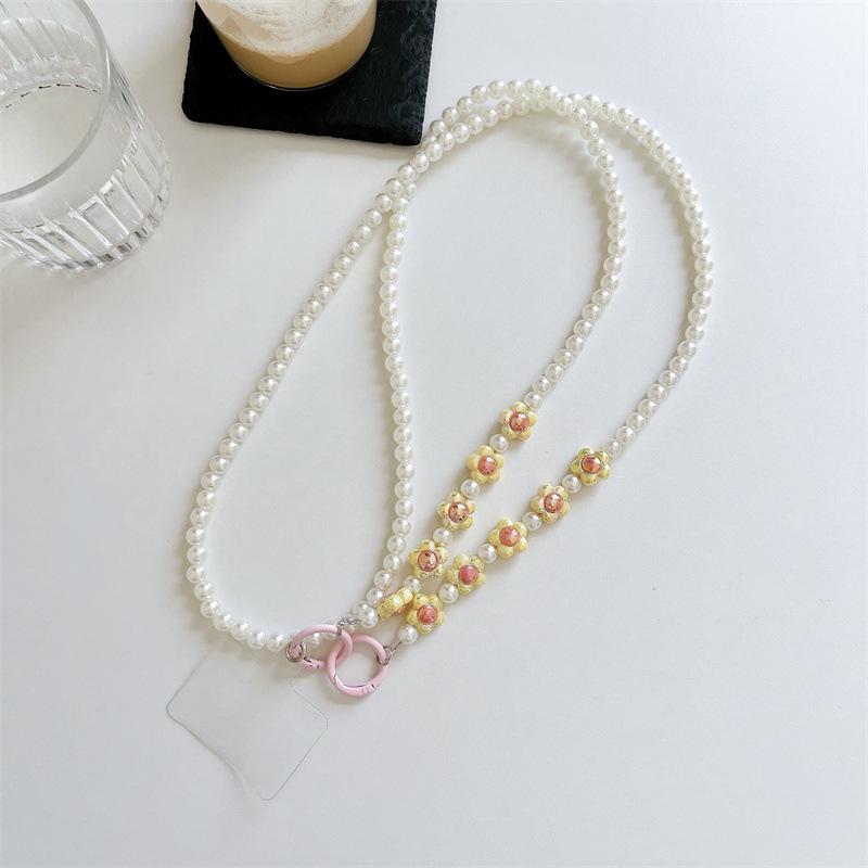 Trendy Pearl & Flower Phone Case Bracelet with Handmade Jewelry & Chain Accessories