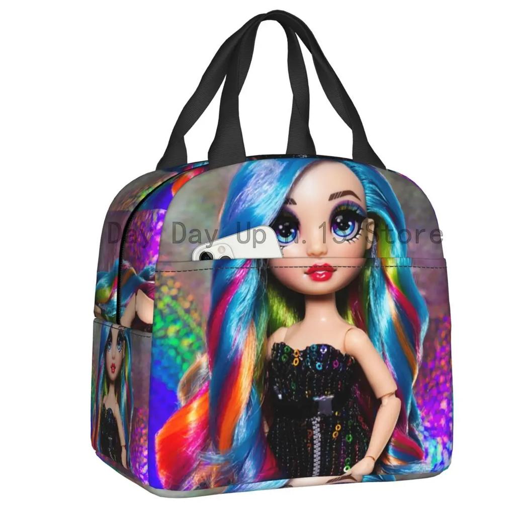 Rainbow High Insulated Lunch Bag for Outdoor Picnic Cartoon Anime Tv Portable Thermal Cooler Lunch Box Women Kids