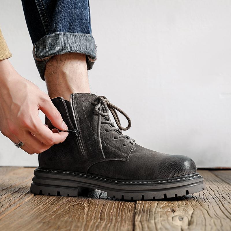 New Men Boots Lace-up Leather Ankle Boots Comfy Office Work Retro Shoes Casual Formal Footwear Brand Men's Leather Outdoor Boots