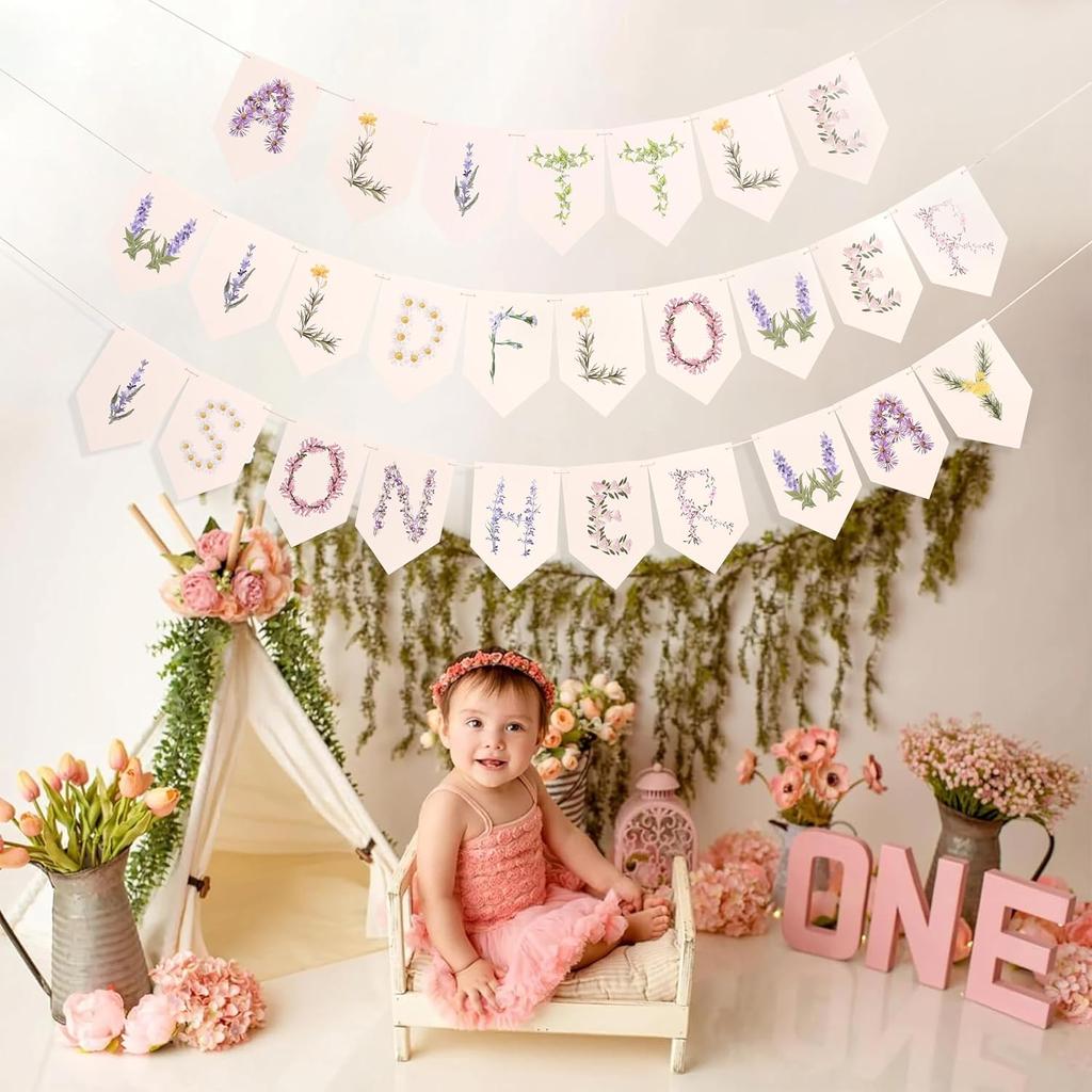 A Little Wildflower Is On the Way Hanging Banner - Wild One Baby Girl Birthday Banner, Wildflower Baby Shower Party Decorations, Market Farmers