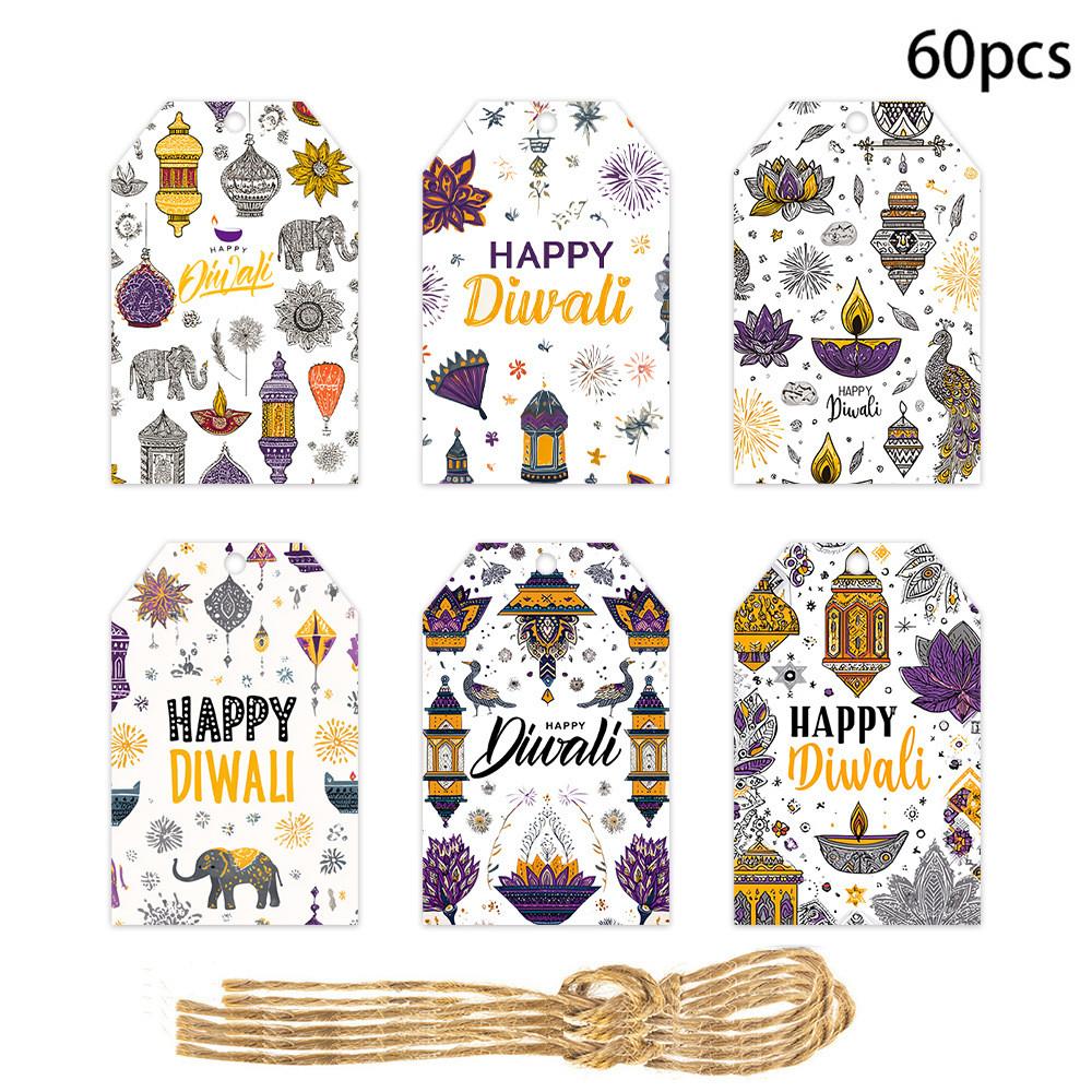 Diwali Theme Hang Tags For Party Decorations With 60pcs Paper Festive Labels