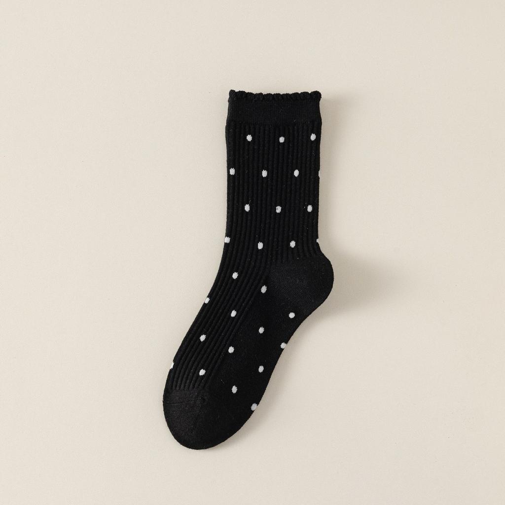 Female Autumn and Winter New Lovely Polka Dot Bubble Mouth Lace Cotton Boneless Tube Pile Socks