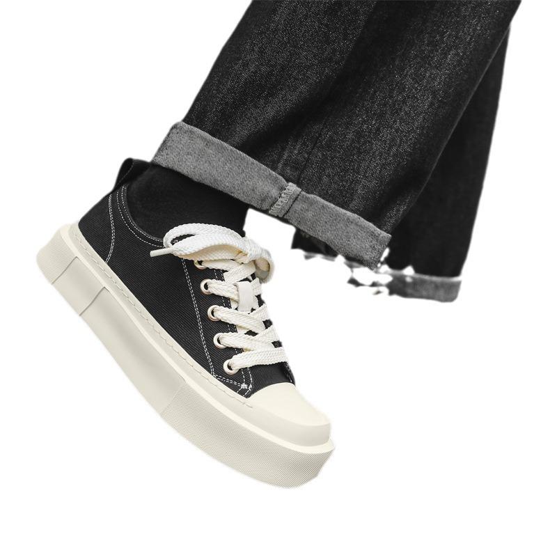 Niche canvas shoes men's shoes platform low-top single shoes lace-up board shoes
