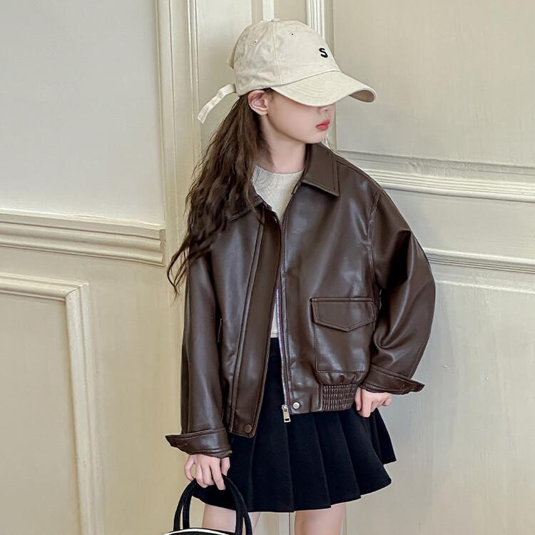 

Girls Trendy Leather Jacket - 2025 Spring/Autumn Street Style for Big Girls 150cm