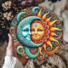 Vibrant Blue Gold Sun Moon Metal Wall Art Celestial Wood Decor