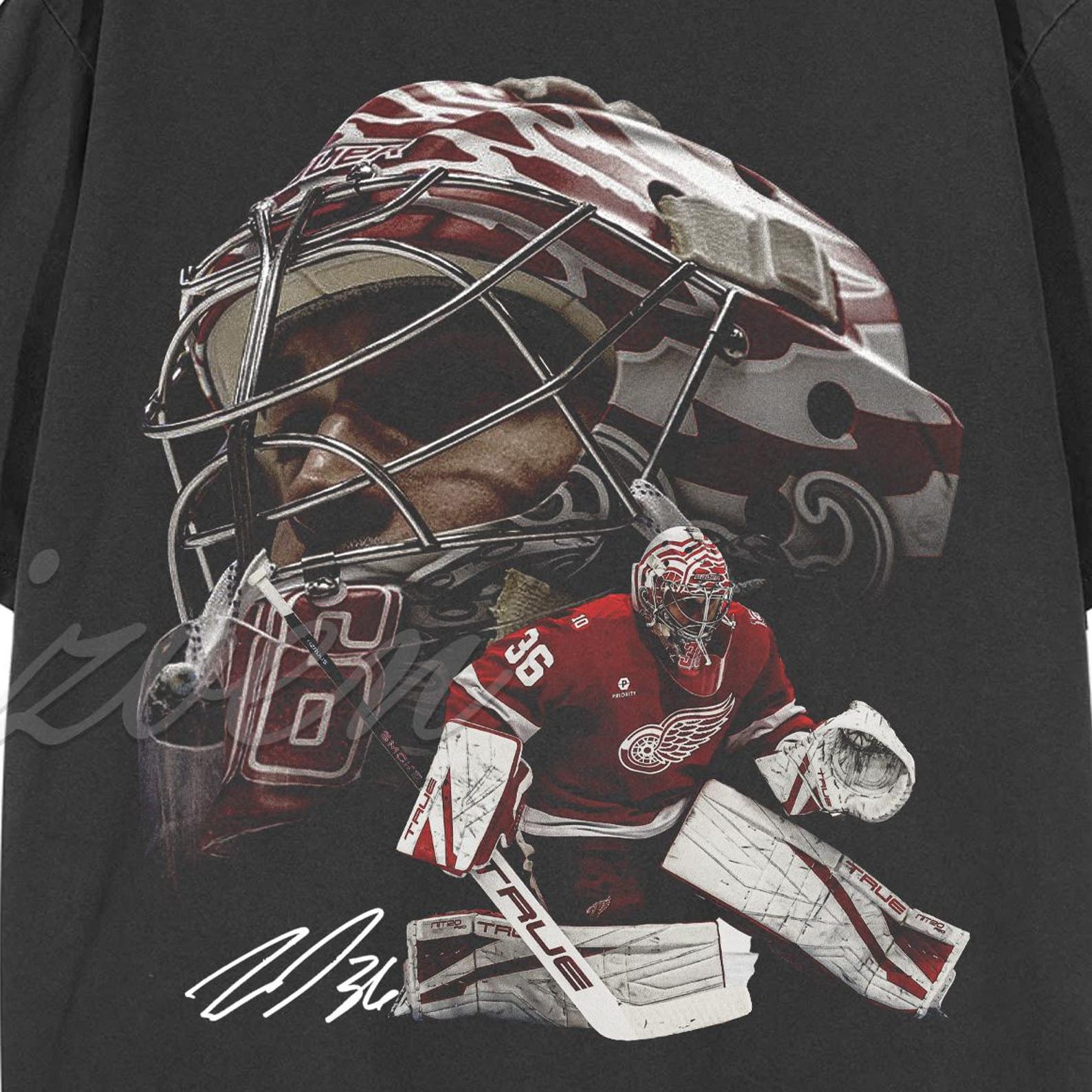 John Gibson vintage big head design shirt comfort colors 90s, hockey player ice skater shirt designs S