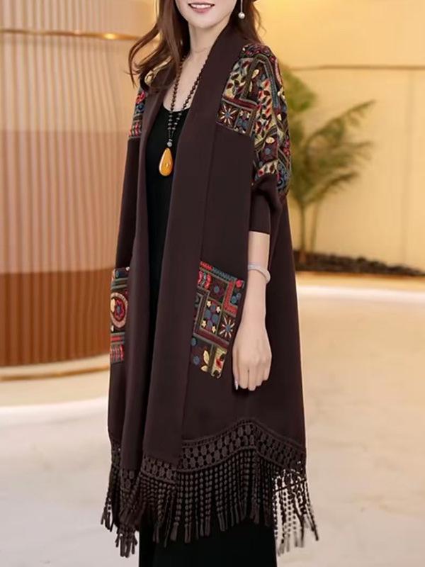 Women's 2025 Fashion Jacquard Lapel Coat - Autumn Trend, Mother’s Wear, Foreign Style, Long Sleeve