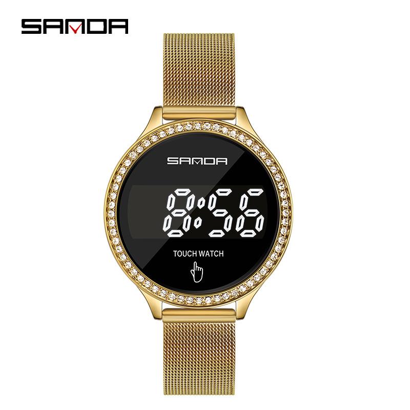 

Sanda Stylish Touch Key Electronic Watch with Mesh Band - Creative Business Design. золотой