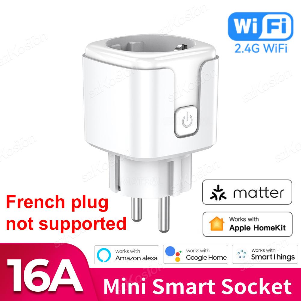 Matter WiFi Smart Socket 16A/20A EU Smart Plug Home Appliance Socket Extension for HomeKit SmartThing Works with Alexa Google