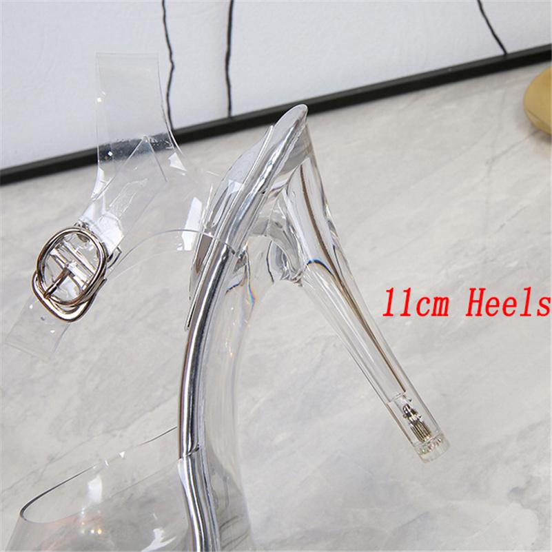 Women 11cm High Heels 1cm Platform Sandals Lady Clear Heels Gladiator Strappy Non -Slip Sandles Transparent Summer Shoes
