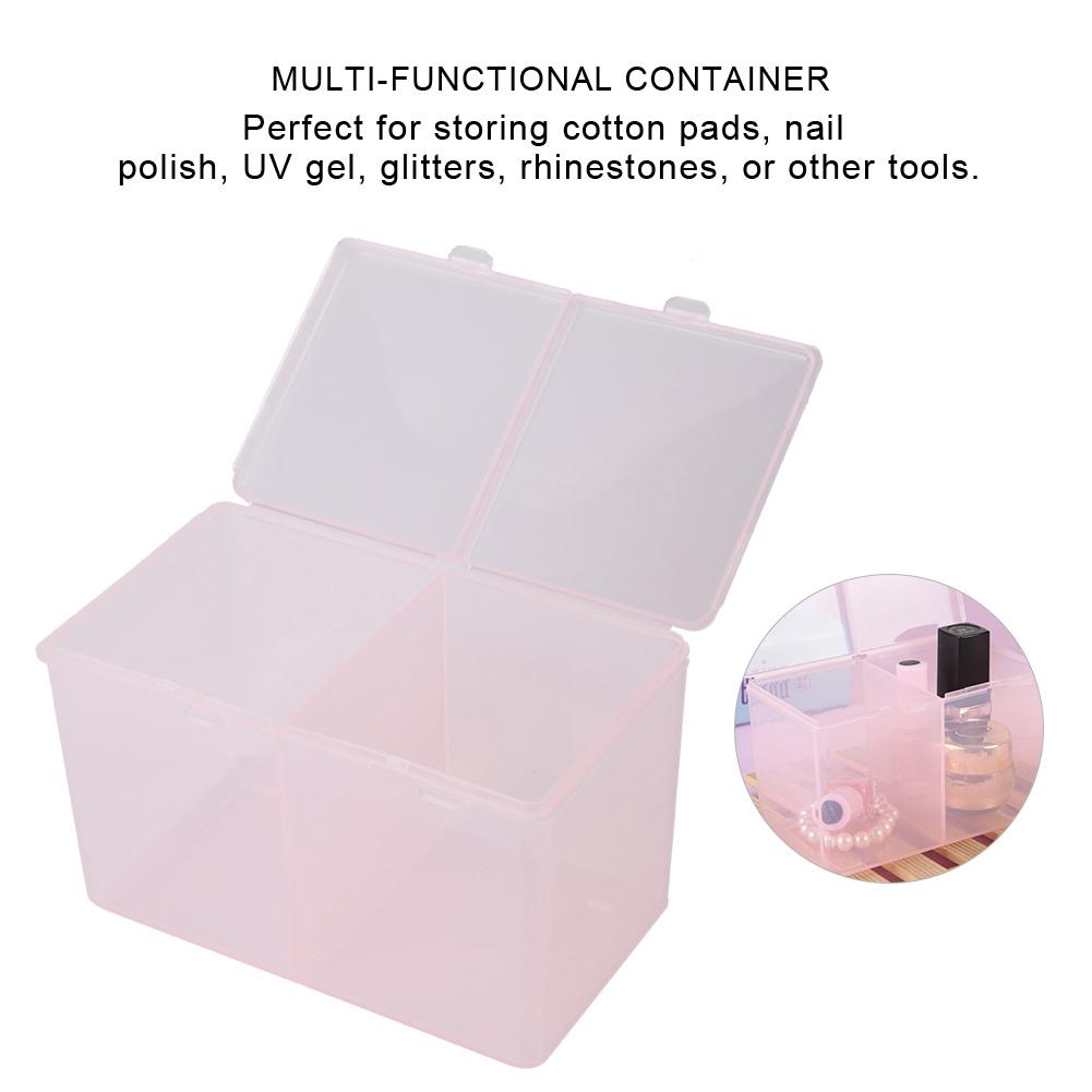 Cotton Pads Container, Nail Polish Glitter Powder   Storage Box, Waterproof Plastic, for UV Gel, Rhinestones, Pink Color