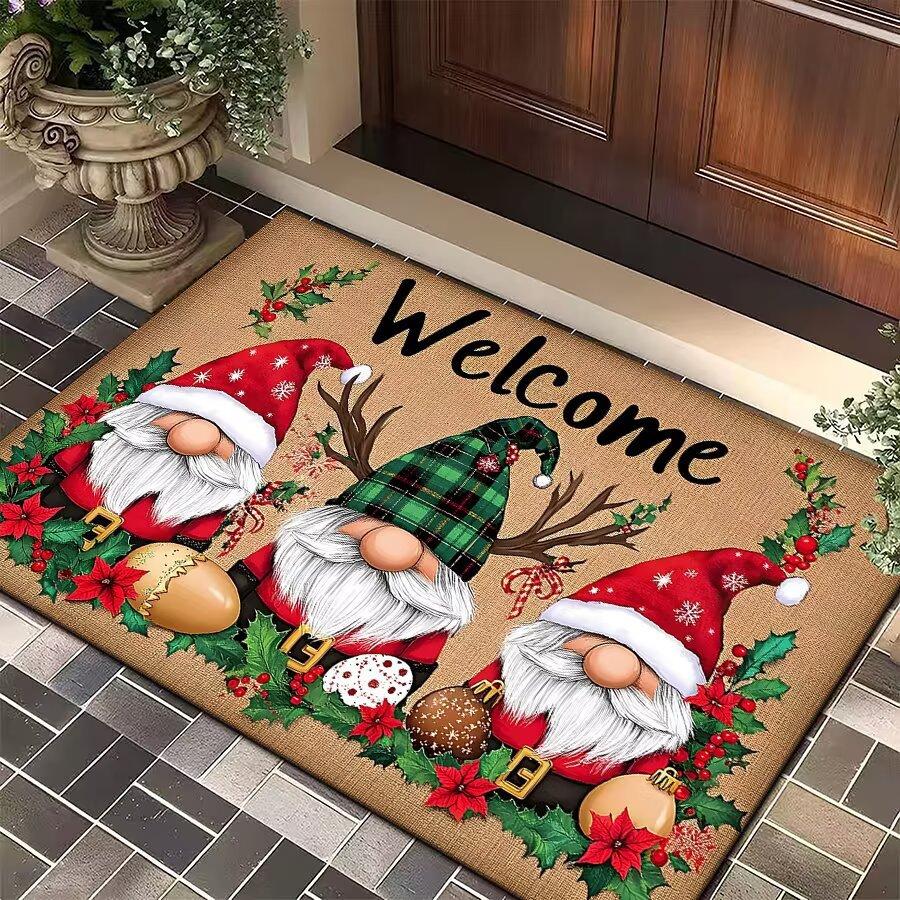 Christmas Doormat - Crystal Velvet Non-Slip Rug for Entryway, Bathroom, Festive Holiday Decor Holiday Welcome Mat
