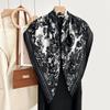 Autumn And Winter White Flower Print Fresh And Elegant 90 Square Scarf Herringbone Shawl Soft Skin-Friendly Warm Scarf