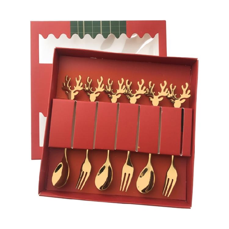 6 Pieces Cake Spoon Tasting Dessert Forks Christmas Themed 2 Colors for Party