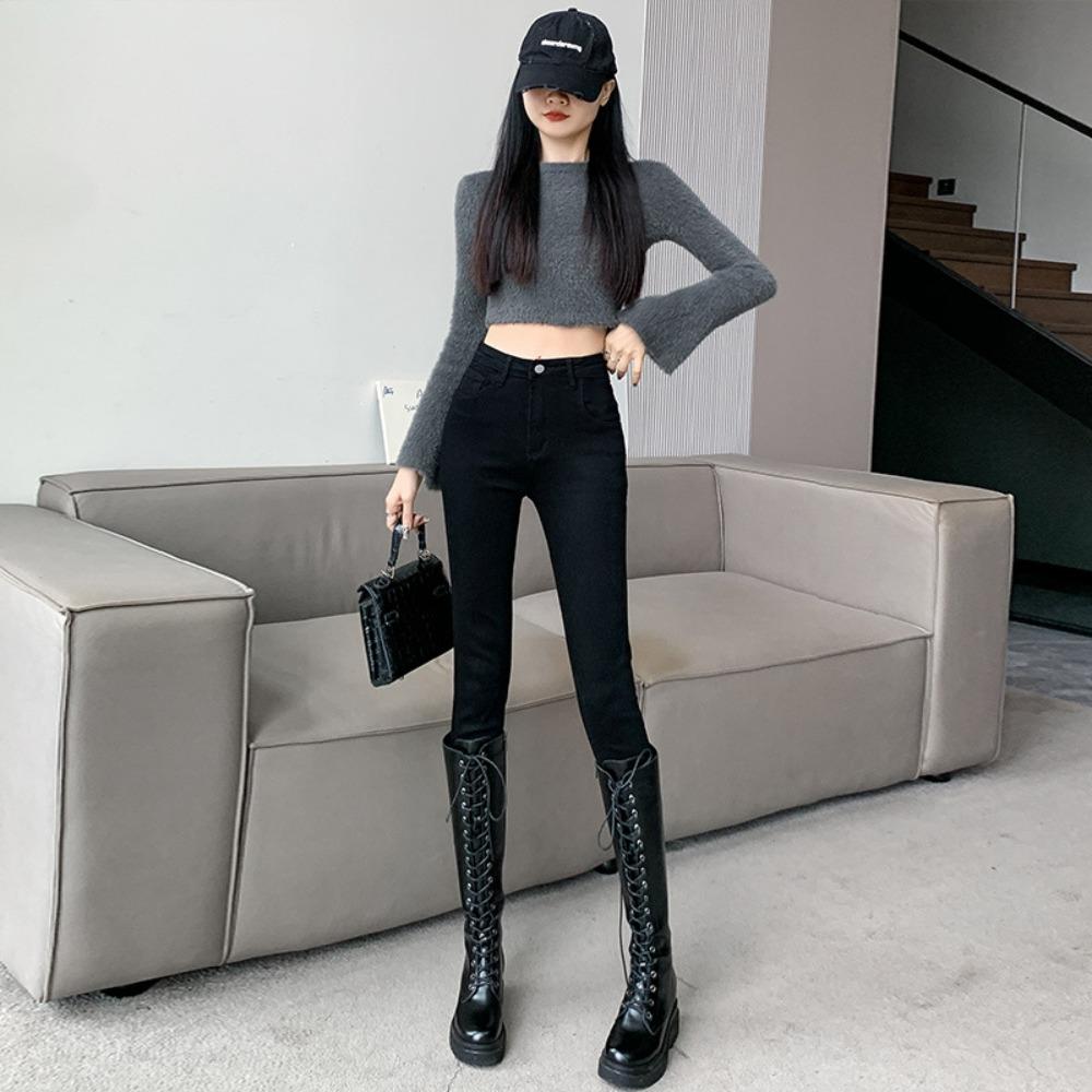 Black Jeans Women's New 2025 Autumn and Winter High-waisted and Thin Pencil Pants Slim-fitting Elastic Pants