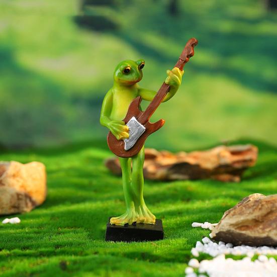 Musical Instrument Frog Figurine Cello Violin Saxophone Bass Frog Statue Resin Sculpture