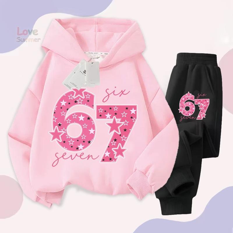 New Winter 2026 Six Seven Italian Brainrot 67 Number Girls hoodie Pants Casual Sports Set Children's Sweatshirt Hoodie suits