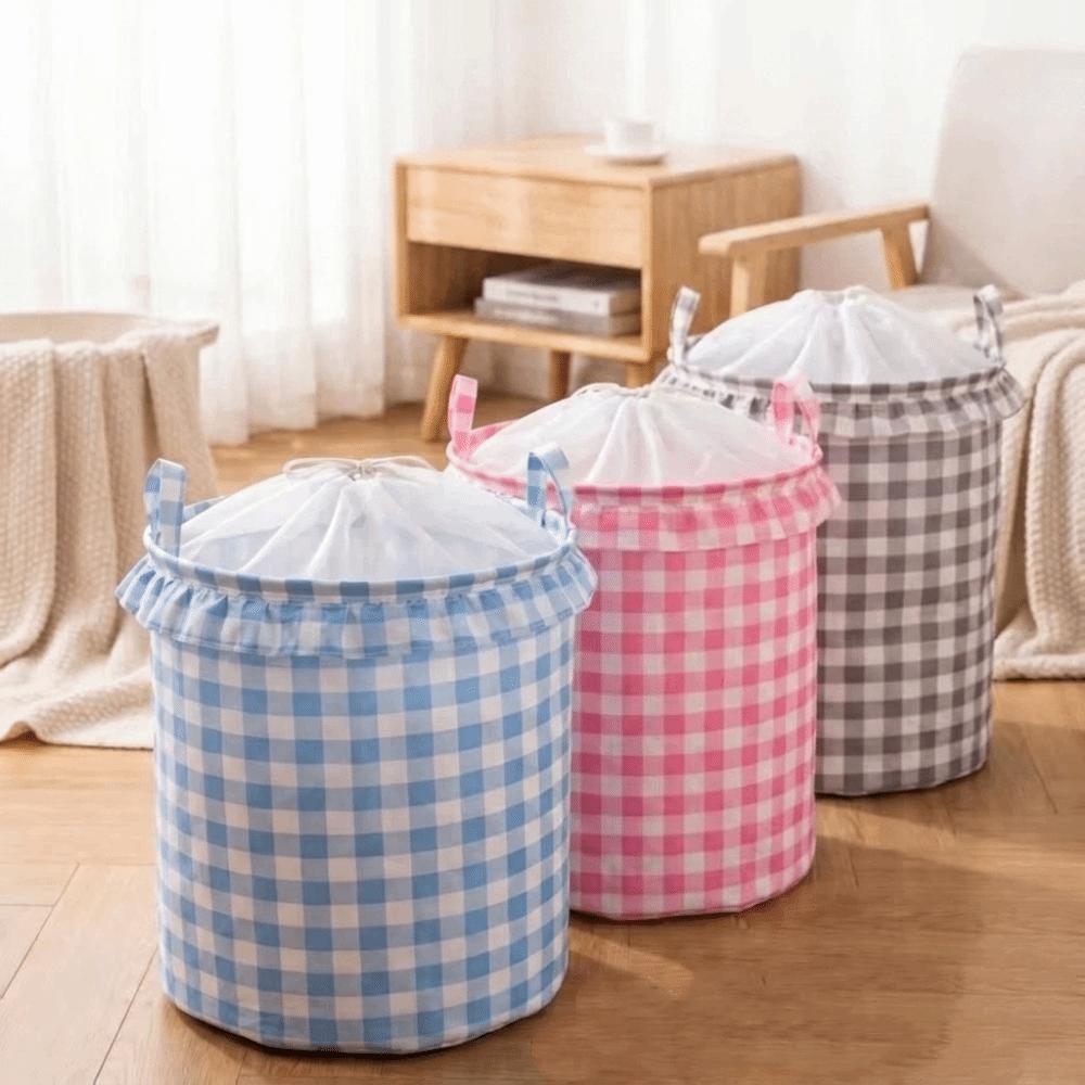 Large Capacity Ruffled Edge Laundry Basket Folding Space Saving Drawstring Storage Basket Dust-proof with Handle Toys Organizers