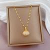 Korean version of diamond-encrusted fashion shell pearl necklace titanium steel non-fading necklace femininity fan pendant Internet celebrity jewelry