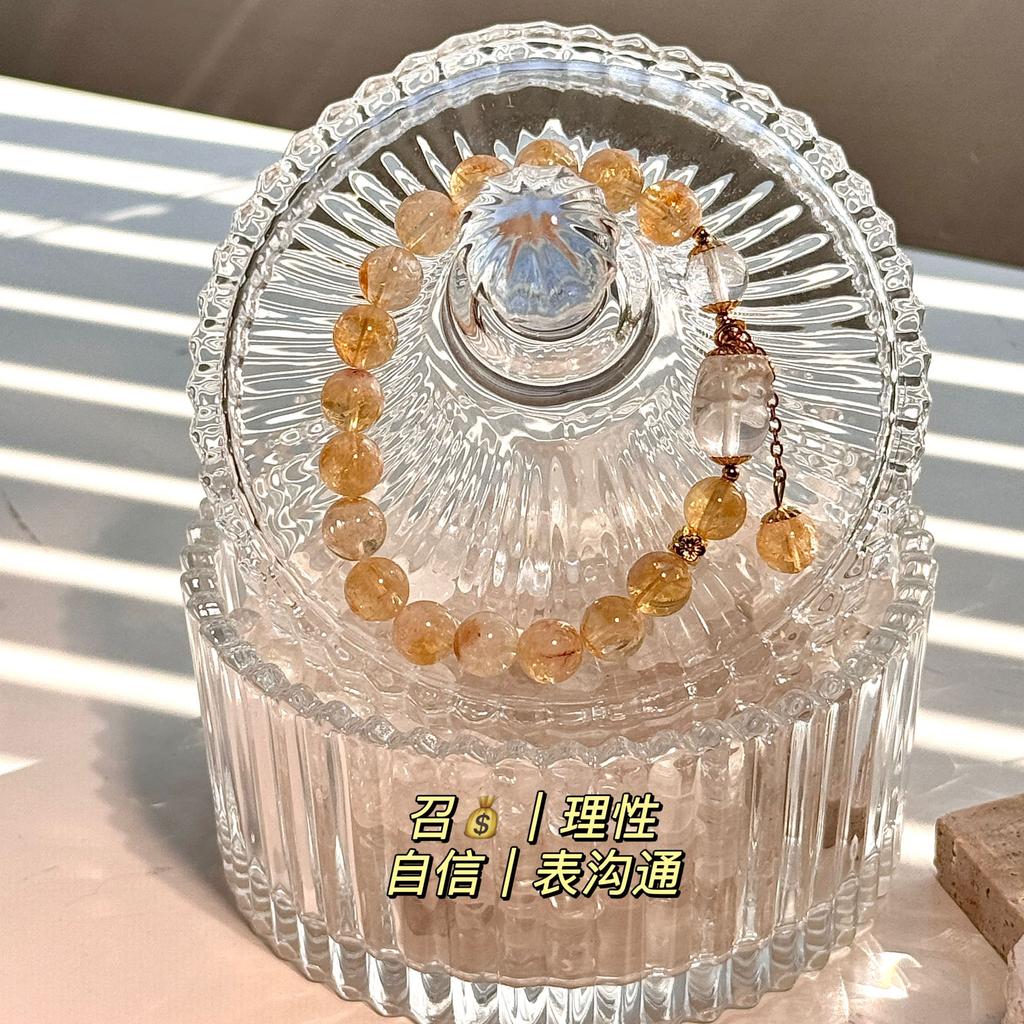 Natural Yellow Crystal Bracelet for Women, Original Design, Fortune-attracting and Luck-bringing, Beaded Yellow Crystal and White Crystal Pixiu