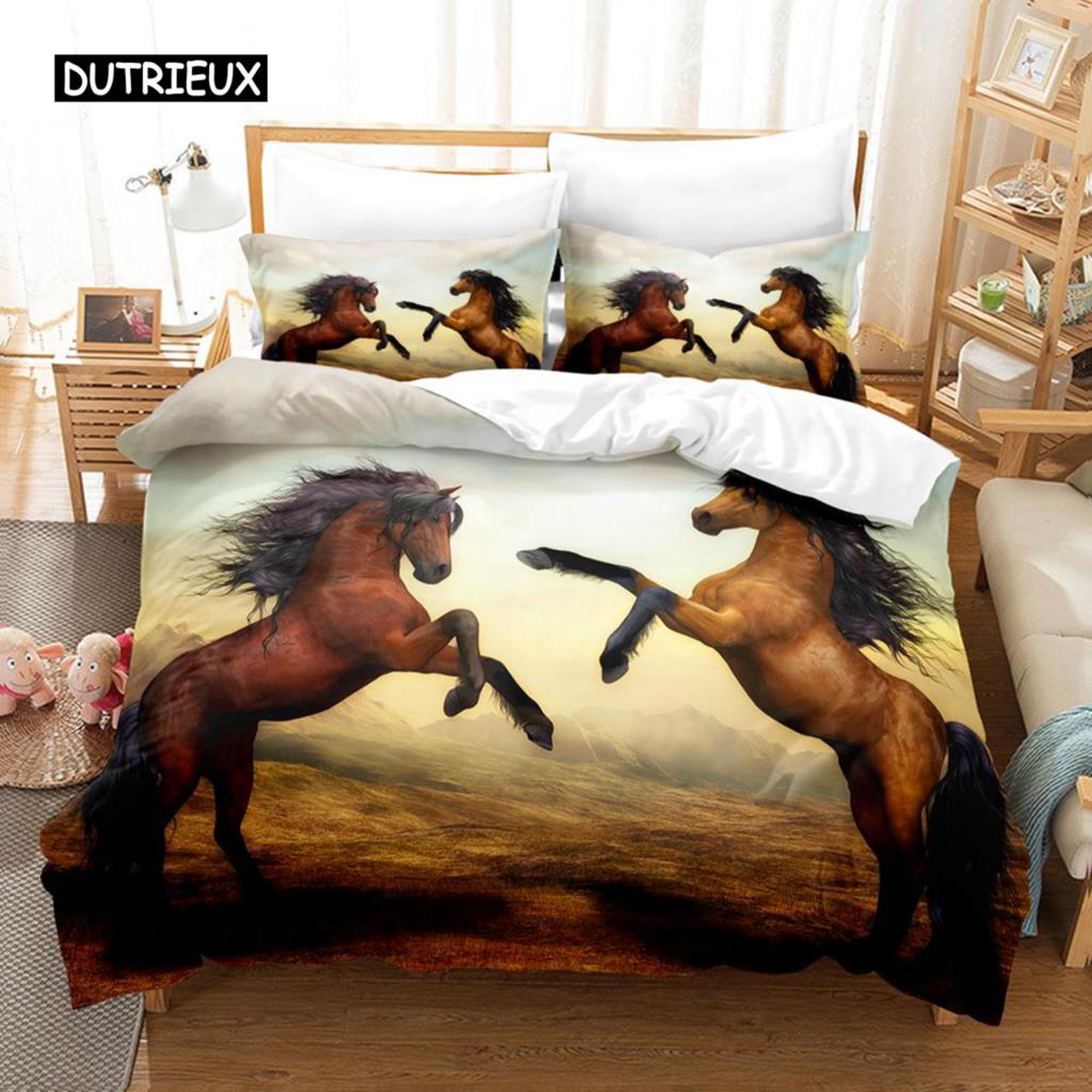 Polyester Comfortable White Horse Pattern Duvet Cover Set With Duvet Cover And Pillowcases King Queen Twin Sizes For All Ages