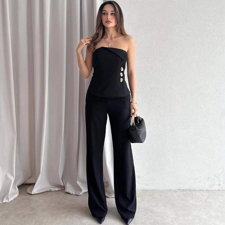 Summer 2025 Women's Backless Sleeveless Bandeau Top and Slim Long Pants Set