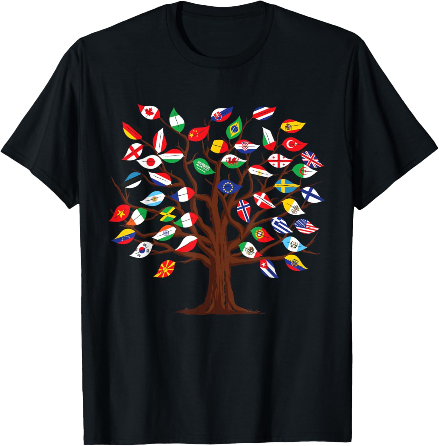 World Flags Tree Graphic Print T-shirt XXXL