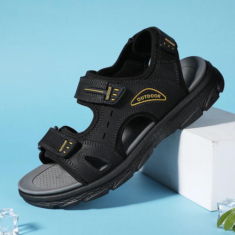 Fashion Men's Sandals Summer Genuine Leather Beach Sandals Classic Men's Casual Shoes Wading Slippers Outdoor Sneakers Zapatillas Male