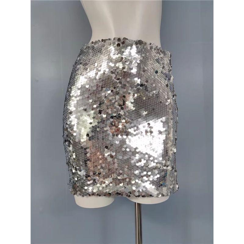 Export Single High Texture Street Cool Scale Sequin Shiny High Waist Birthday Banquet Party Skirt Skirt